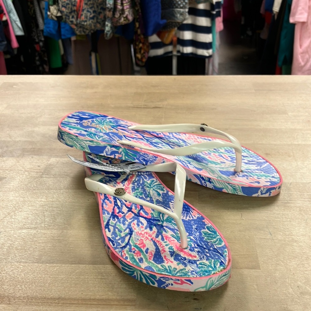 Lilly Pulitzer Blue and Pink Patterned Sandals